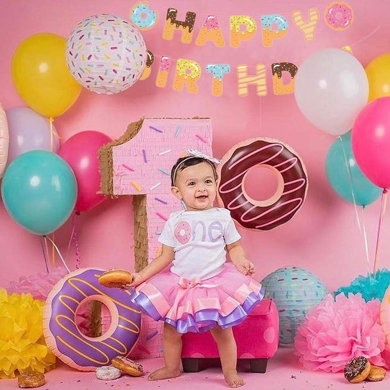 CupaPlay Donut Party Supplies - Donut Happy Birthday Banner - Donut Themed Party Tea Party Birthday Baby Shower Wall Decoration - Image 2